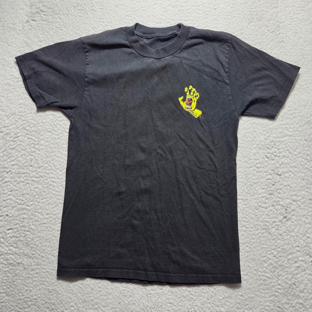 Santa Cruz T Shirt Mens S Black Screaming Hand Graphic Skate Streetwear faded